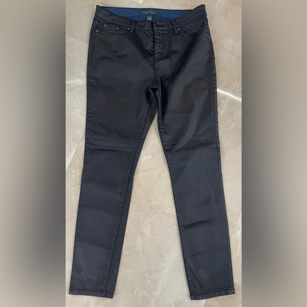 Lauren Ralph Lauren Women Jeans Size 10 Black Wax Finish 5 Pocket Straight Legs